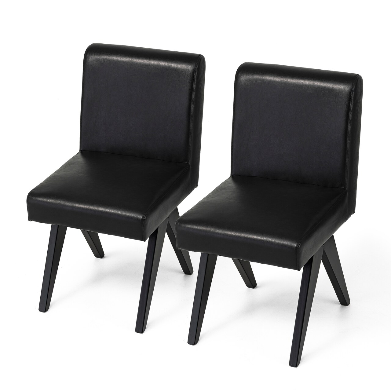 Set of 2/4 Faux Leather Upholstered Side Dining Chairs with V-shaped Wood Legs